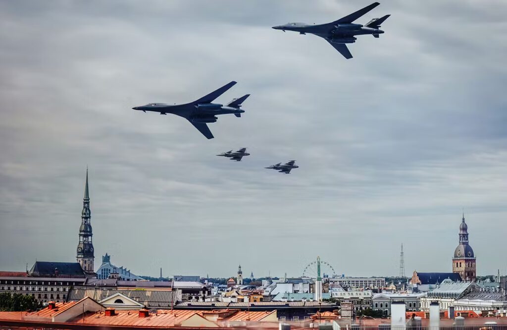 American bombers fly low over Riga in message to Russia American bombers fly low over Riga in message to Russia